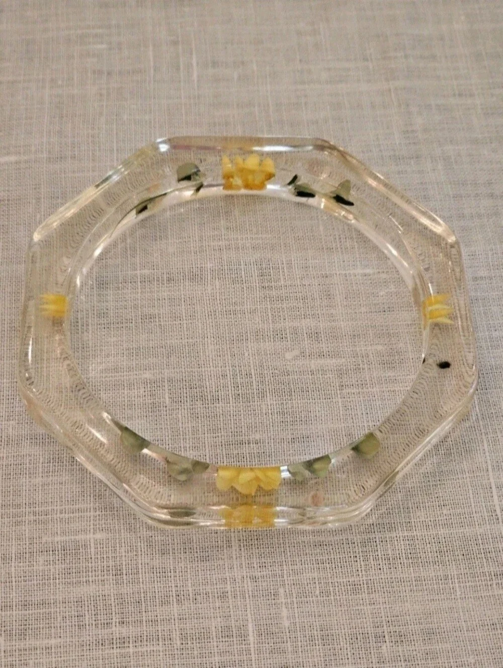 VTG Geometric Octagon Lucite Pressed Flower Botanical Terrarium Bangle Bracelet